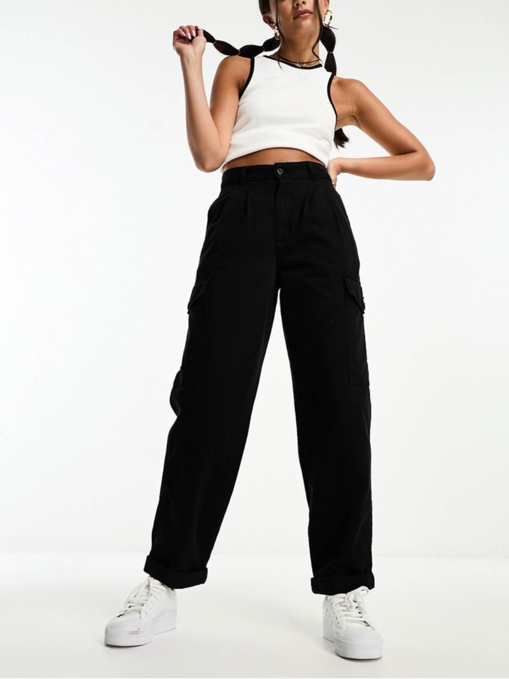 Carhartt WIP Collins Black High-Waist Baggy Cargo Pants Casual Streetwear 27 - Picture 4 of 12